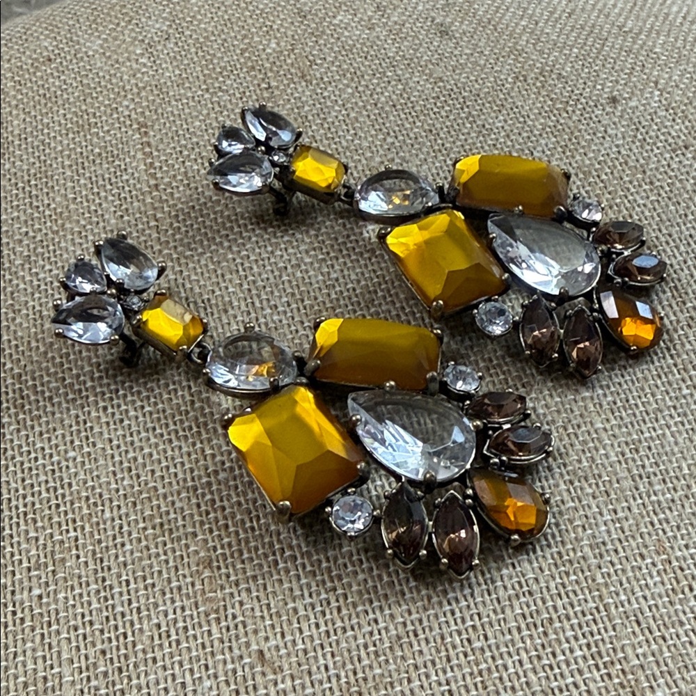 J. Crew Yellow and Clear Crystal Statement Drop Earrings - Picture 2 of 4